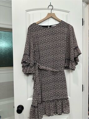 Floral Ruffle Mini Dress in Black and Cream